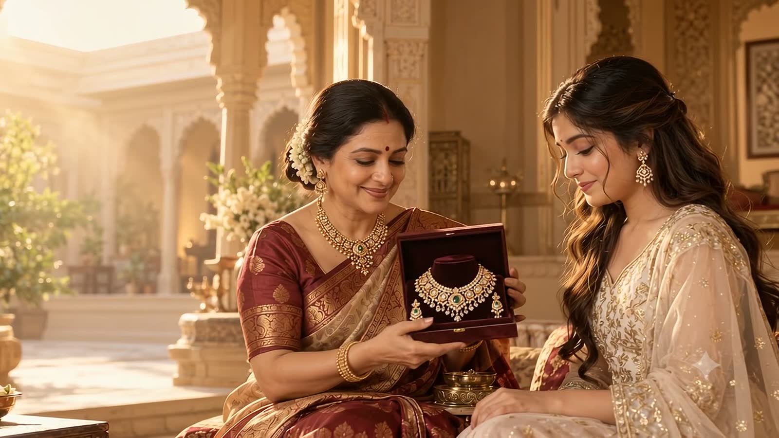 Close-up of pearl and gold jewellery detail
